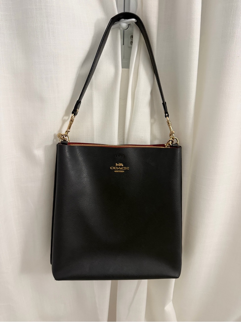 Coach Black Leather Shoulder Bag with Gold Hardware
